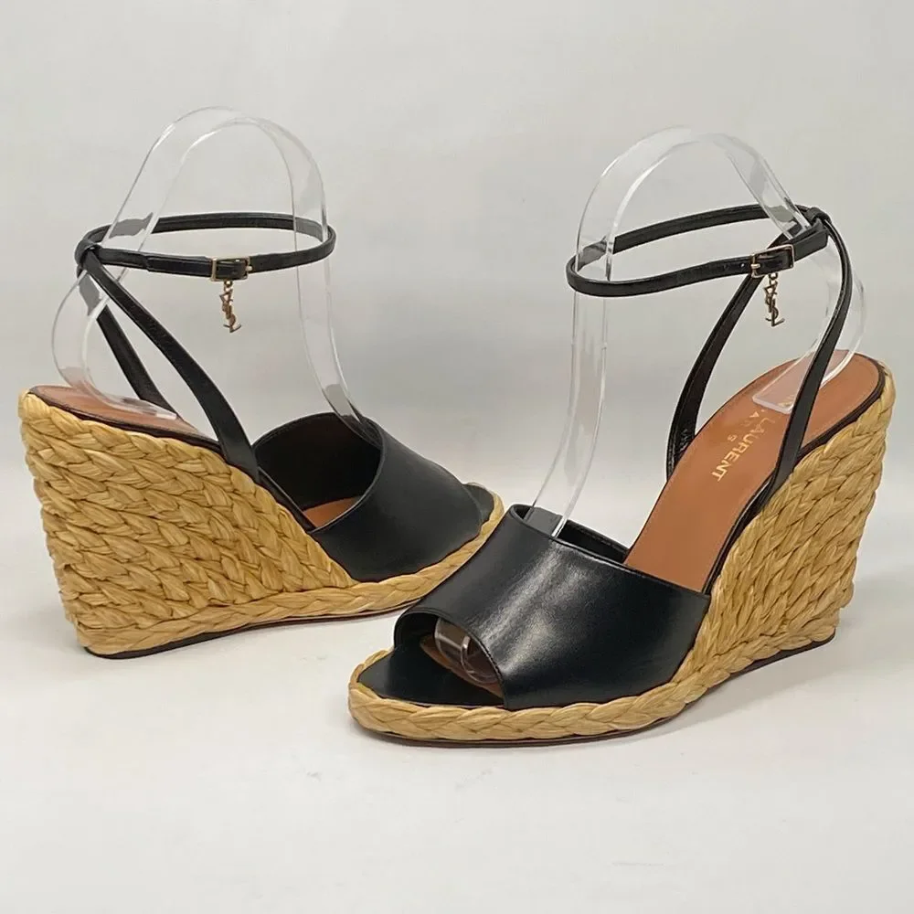 Saint Laurent Paloma 95 leather espadrille wedge sandals size 38